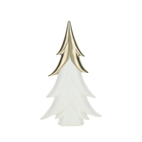 Hervit – Albero di Natale in Gres Bianco e Oro - 23cm