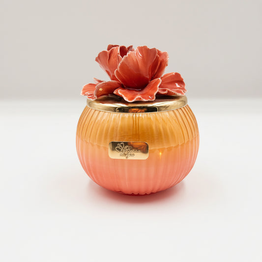 Pienne - Candela arancio grande con fiore