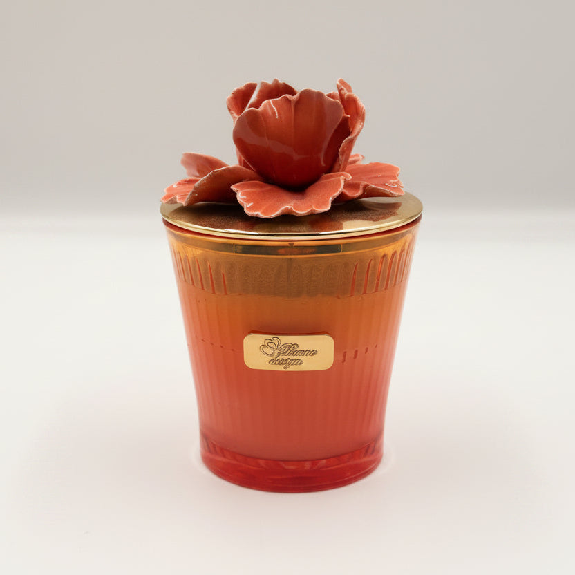 Pienne - Candela arancio lunga con fiore