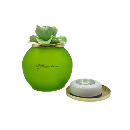 Pienne - Lampada verde mela con fiore D.12