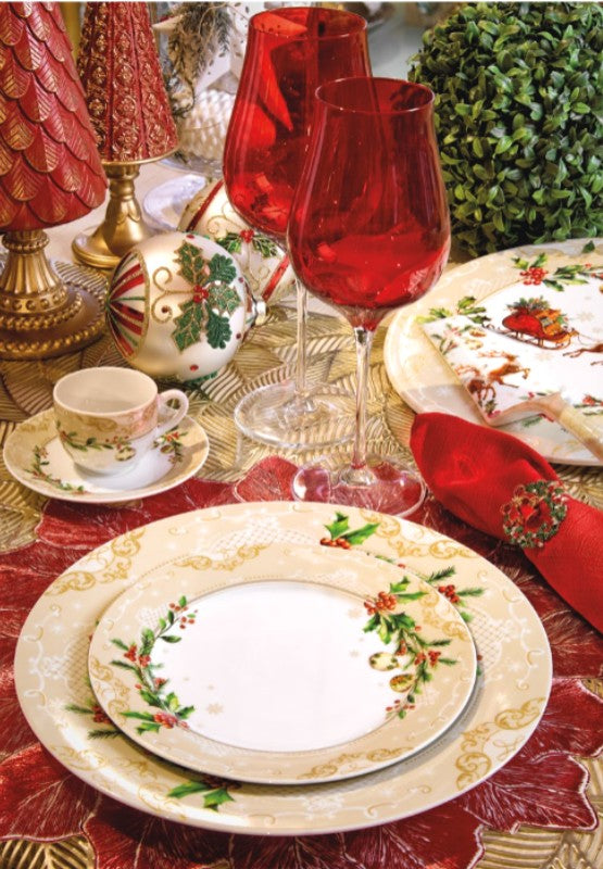 Fade - Agrifoglio servizio di piatti natalizio tavola 18 pezzi