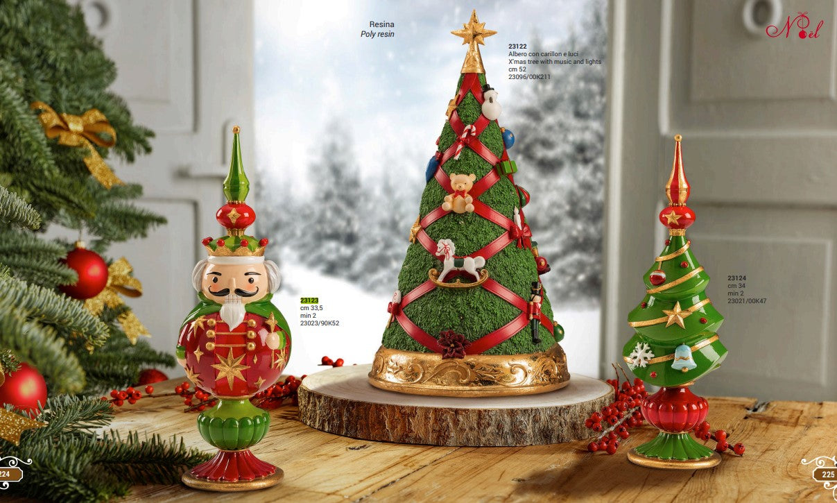 Lamart - Alberello di Natale verde e rosso con decorazioni h 34 cm