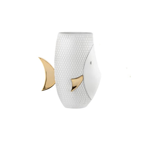 Bongelli - Vaso pesce bainco oro h 30 cm