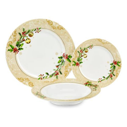 Fade - Agrifoglio servizio di piatti natalizio tavola 18 pezzi