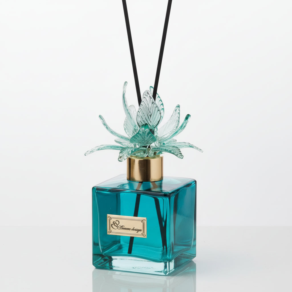 Pienne - Bottiglia quadrata con fiore murano