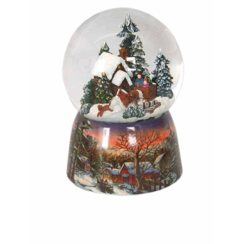 Il Mondo dei Carillon - Sfera Natale in porcellana casa invernale e slitta