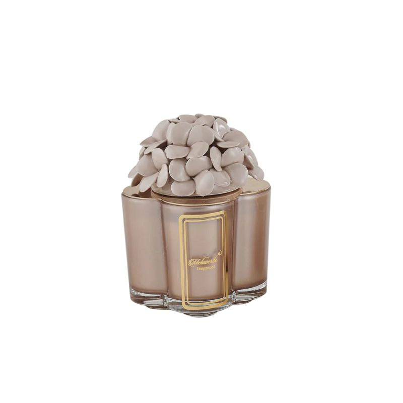 Melaverde - Candela quadrifoglio grande ortensie tortora