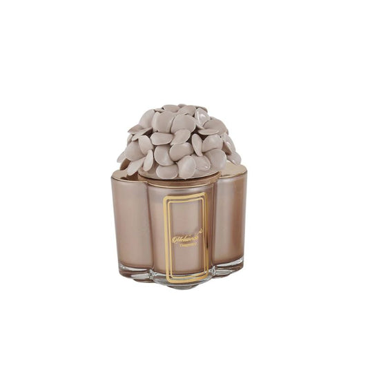 Melaverde - Candela quadrifoglio grande ortensie tortora