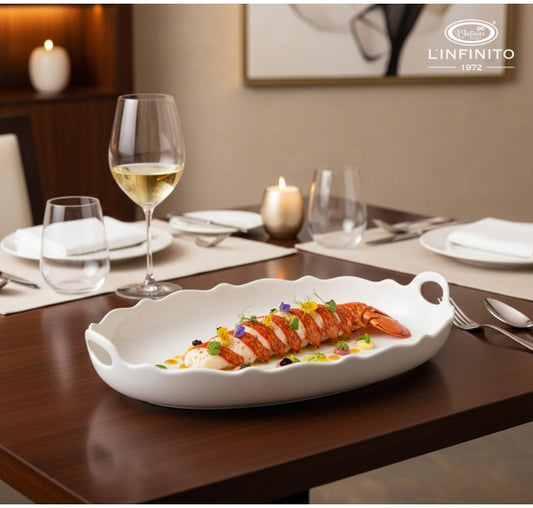 L'Infinito - Vassoio ovale bordo ondulato e manici