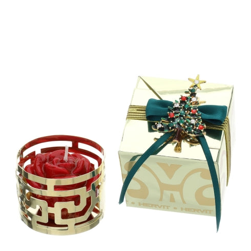 Hervit - Box carat gold 6x6x5,5cm spilla albero di Natale